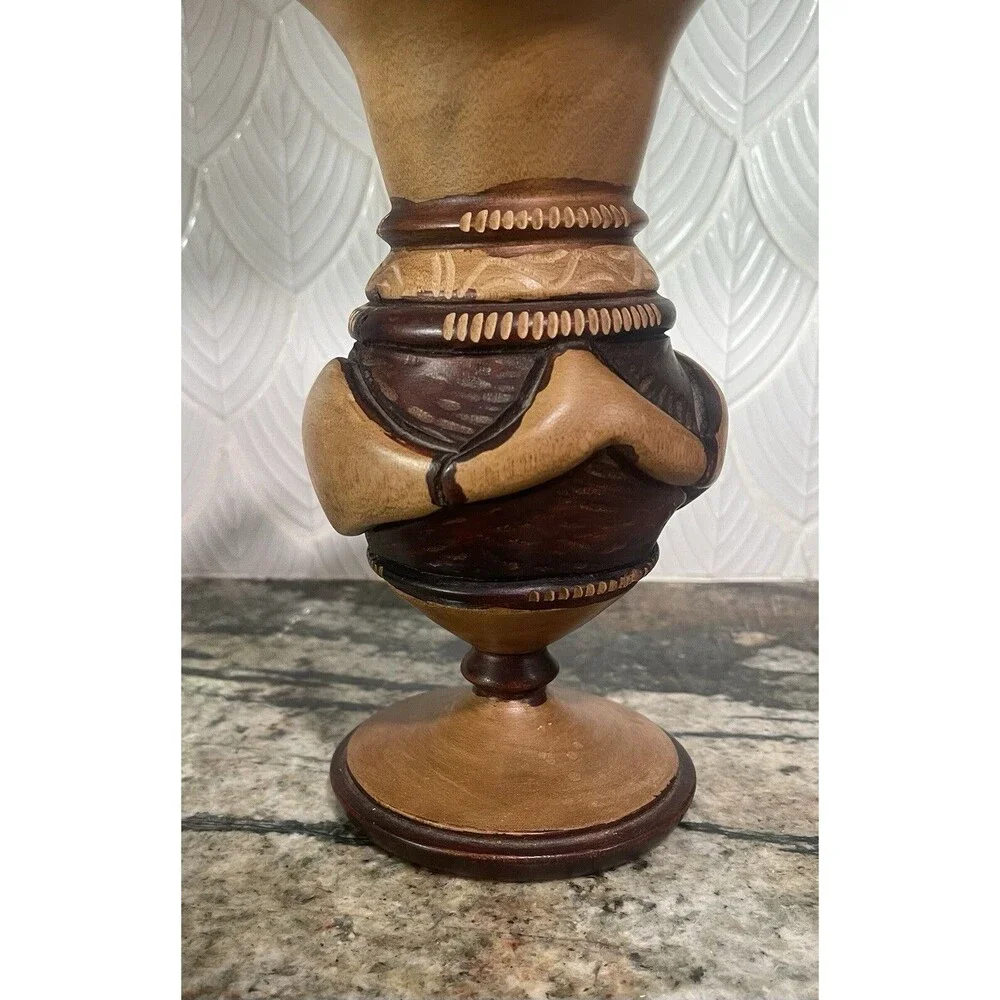 Wood Carved Vase Snake Eating Tail Design